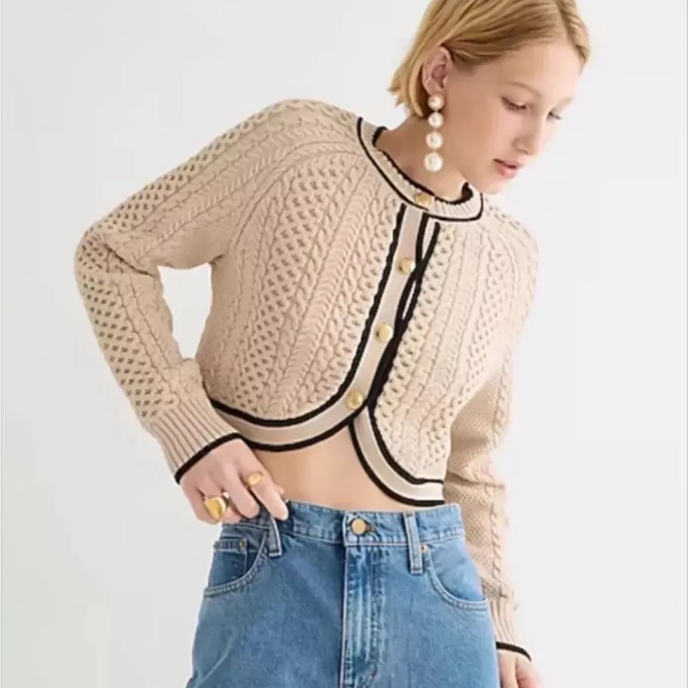 J.Crew Cropped Gold Button Cable Lady Sweater size small